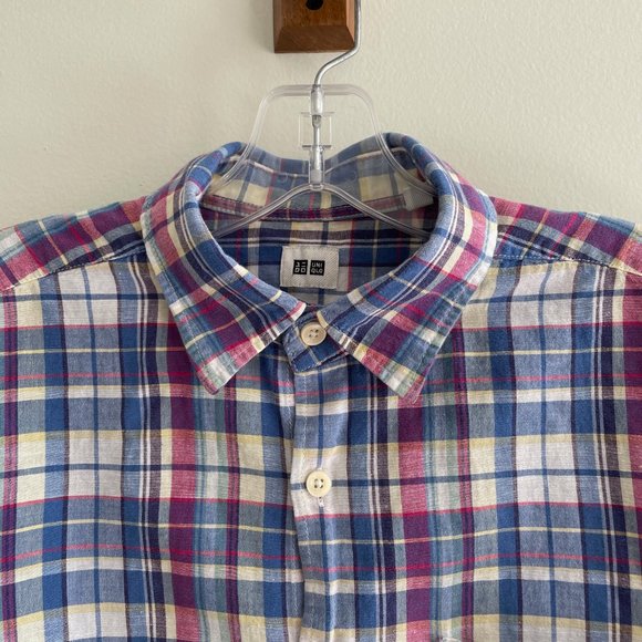 Uniqlo Mens S Plaid Multicolor Short Sleeve Shirt - Picture 3 of 4